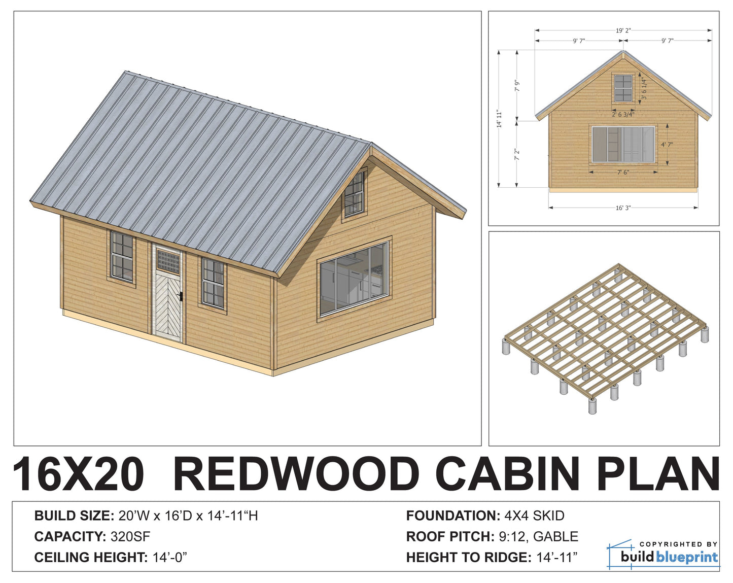 16' x 20' Redwood Cabin Loft DIY Build Plans