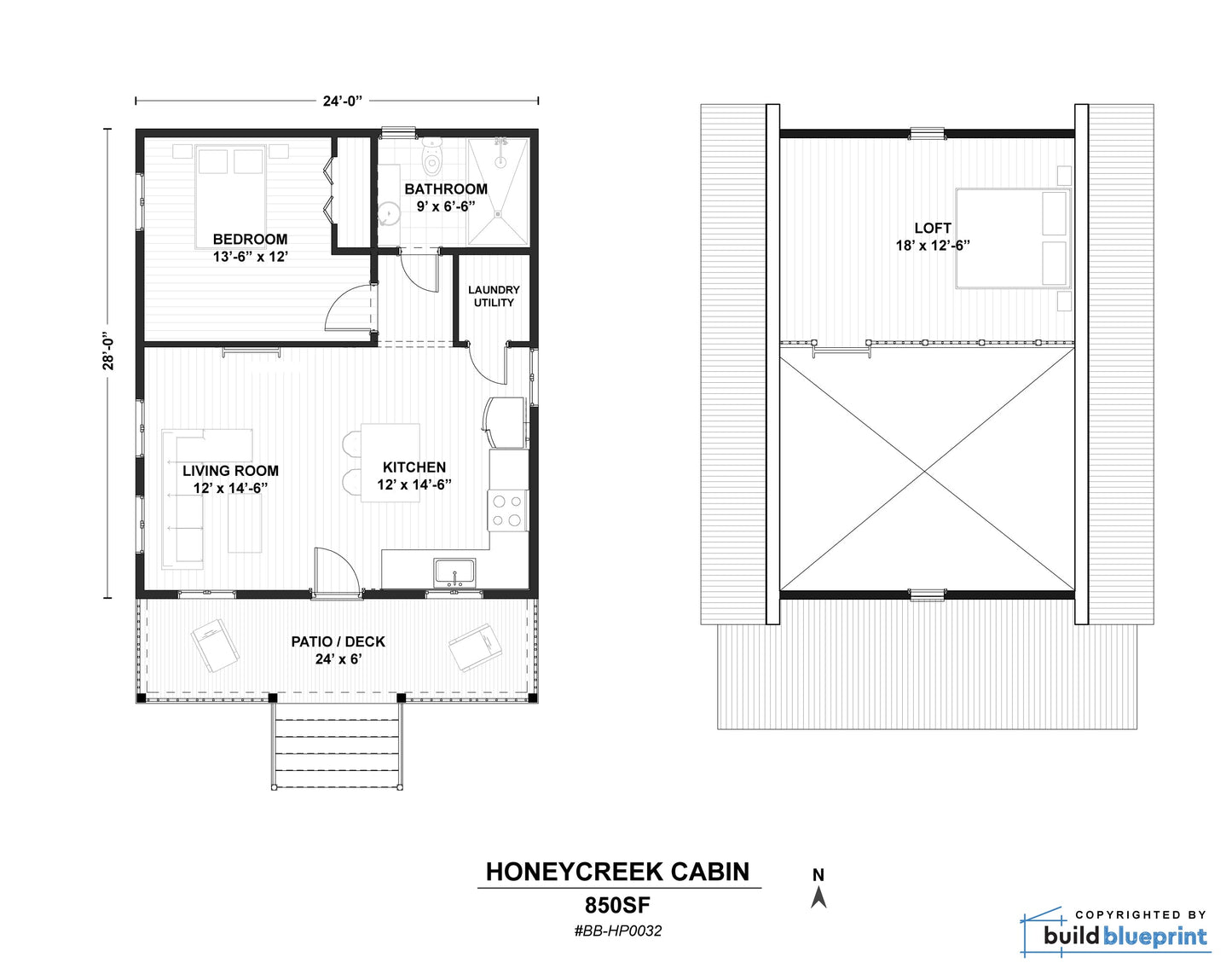 24' x 28' Honey Creek Cabin Architectural Plans