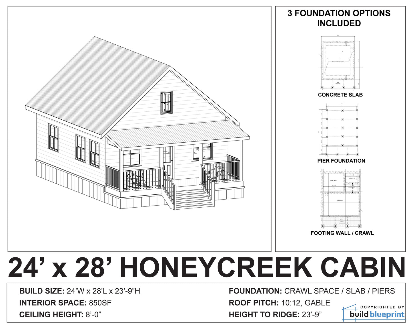 24' x 28' Honey Creek Cabin Architectural Plans